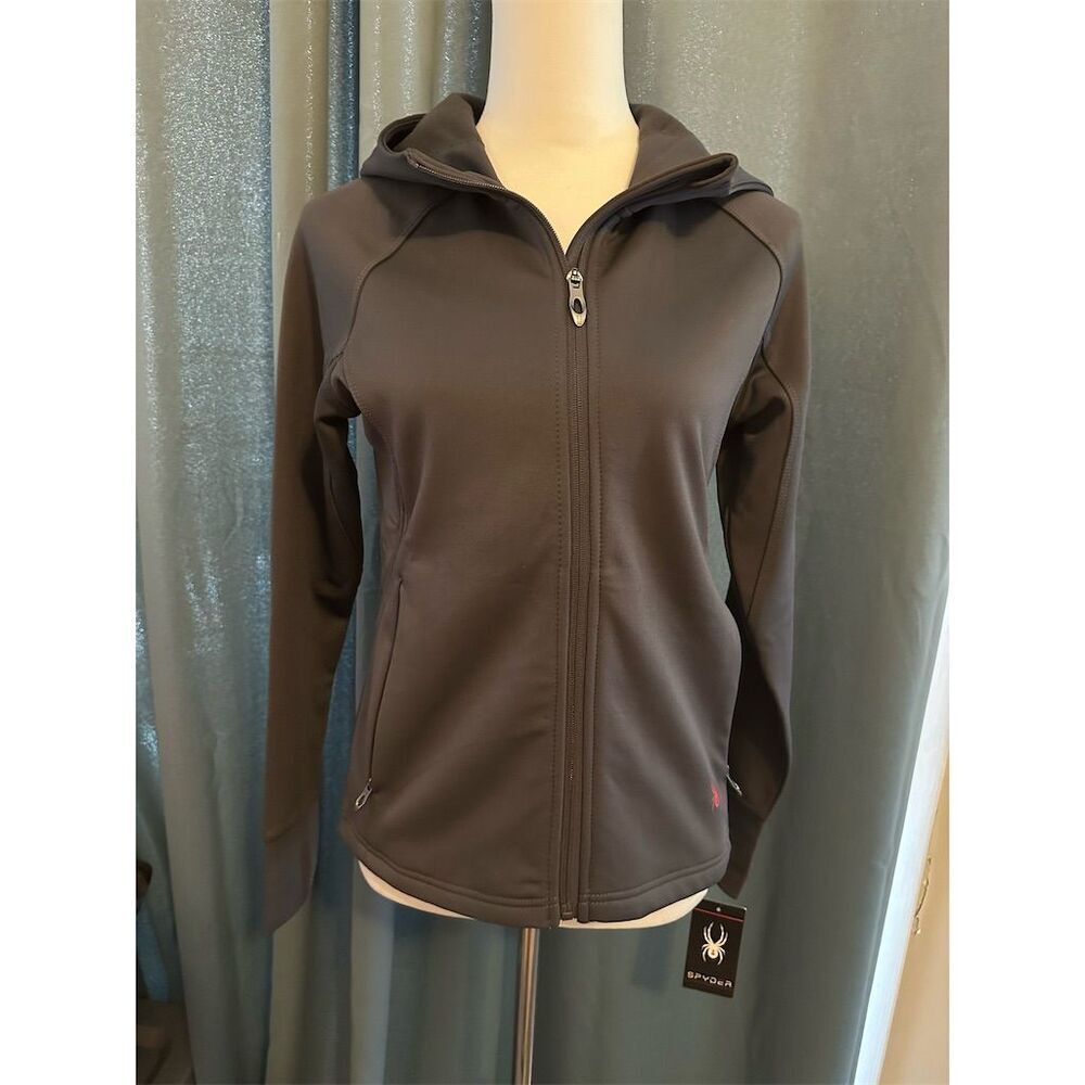 Spyder Women's Dark Gray Softshell Hooded Jacket Size S Casual Full Zip